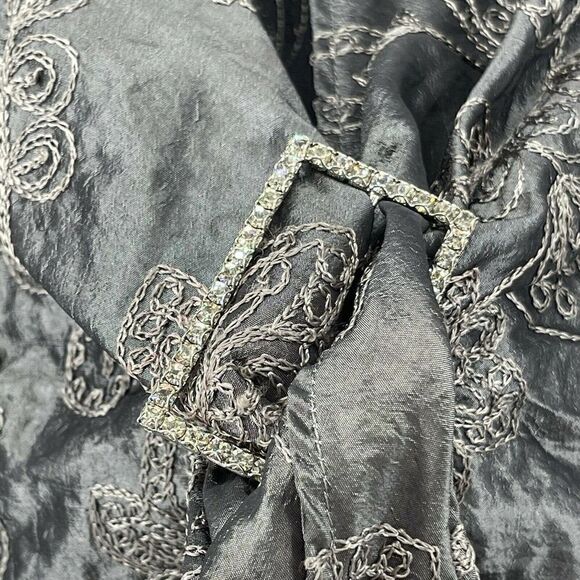 NaraCamicie Formal Top Gray Silver Embroidered Jewel Belted V Neck Size III M - Picture 5 of 12